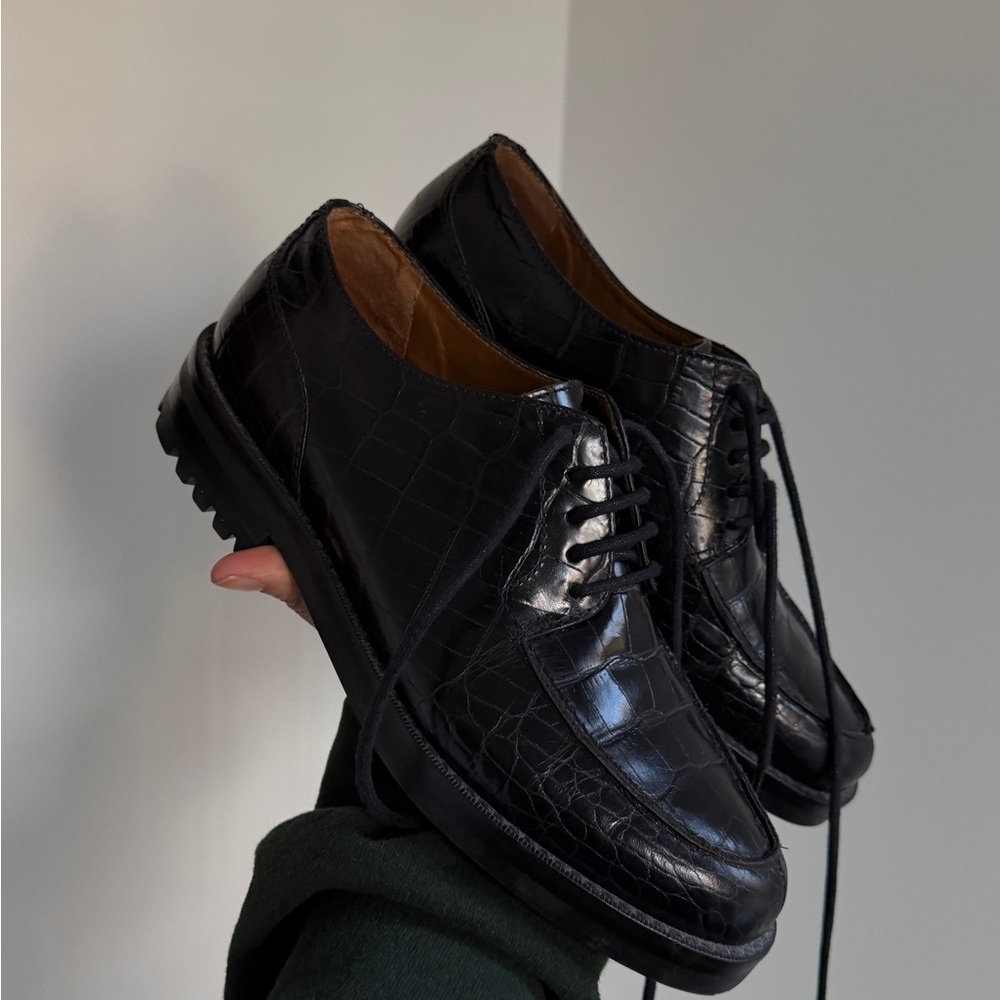 Ralph Lauren Black Crocodile Derby Dress Shoes Women size 7